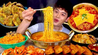 ASMR 매콤치즈 열라면🍜참치마요 비빔밥 오징어순대 튀김만두 먹방~! Spicy Cheese Noodles With Fried Dumpling Fried Rice MuKBang!