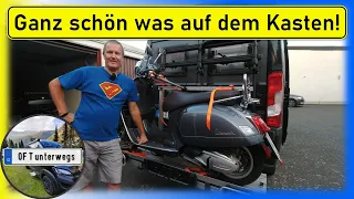 🏍️🛵 Motorradträger / Slide Heckträger bis 170kg | Motorrad o. Vespa mitnehmen Kastenwagen Wohnmobil