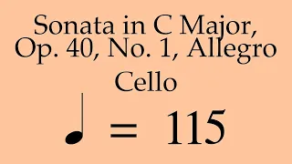 Suzuki Cello Book 4 | Sonata in C Major, Op. 40, No. 1, Allegro | Piano Accompaniment | 115 BPM