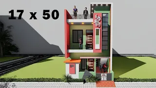 17x50 में सुन्दर सा 6बैडरूम का मकान 3D 17*50 house plan,17by50 ghar ka naksha in 3D 17x50 elevation