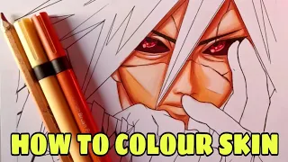 how to colour skin tone (tutorial) with copic camlin Brush pen Drawing - Madara Uchiha part - 1