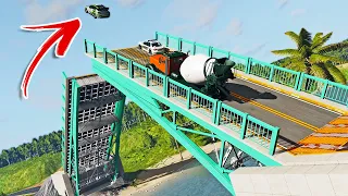 GIANT Drawbridge Jumping! CRUSHING Cars With A Bridge! - BeamNG Quickies