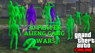 30 PLAYER ALIEN GANG WAR GREEN GANG🟢 Vs PURPLE GANG!🟣👽 (GTA 5 ONLINE TROLLING!) (VERY FUNNY)