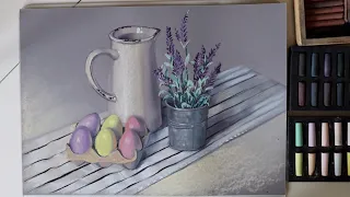 Мотивация на рисование. Смешанная техника акварель+пастель. Видеоурок "Пасхальный натюрморт".