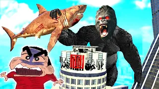 GTA 5 | KING KONG vs MEGLADON SHARK with SHINCHAN in GTA5 | MEGALODON vs. KING KONG with SHINCHAN