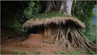 Building Complete and Warm Survival Shelter In The Trunk , Fireplace With Clay , Crab Trap and Cook