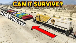 GTA 5 ONLINE : TRAIN VS 100 VEHICLES ! (CAN YOU STOP IT?)
