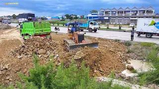 #Ep3 The Update project operator KOMATS'U D31P Dozer Pushing Stone With Soil with Dump Trucks 5ton