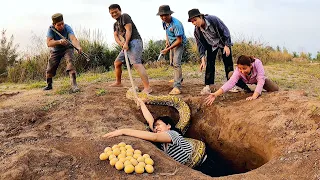 5 Brave Hunters Confront Giant Python that lays Golden Eggs to save the Girl - episode 2