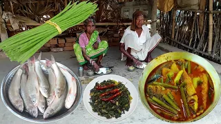 SMALL FISH with SOJNE DATA Curry and shak bhaji cooking &eating by our grandma||