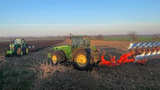 Cab view | ploughing with John Deere 6195M & 8230