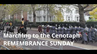 Remembrance Sunday: all bands marching to & from the Cenotaph + some frisky horses in Birdcage Walk
