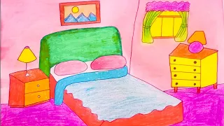 Bedroom Drawing, Coloring For Children & Learn Furnitures | Sketchymind