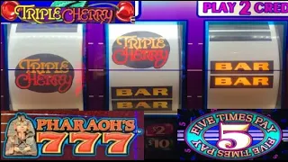 Boom! Triple Cherry + 5 Times Pay + Pharaoh's 777 Ultimate Sevens slot play! Venetian Las Vegas!