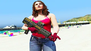 GTA 5 - CRAZY GIRL FIVE STAR POLICE BATTLE RAMPAGE ESCAPE! Amanda De Santa