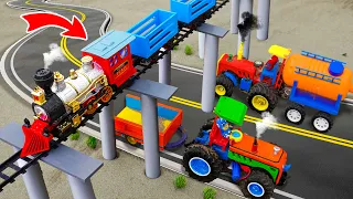 Top diy tractor making mini overpass train bridge | diy railway by concrete pillars | HaiPhong Mini