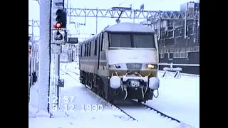 Trains at Rugby in the snow December 1990