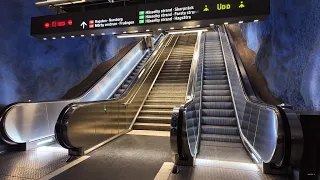 Sweden, Stockholm, T-Centralen Subway Station, 17 X escalator @ night