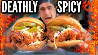 DEATHLY SPICY NASHVILLE HOT CHICKEN CHALLENGE (With Ghost Pepper & Carolina Reaper) Chicken Sandwich