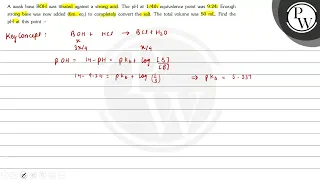 A weak base ( mathrm{BOH} ) was titrated against a strong acid. ...