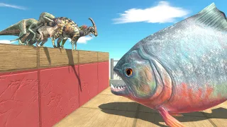 Dinosaurs Race - Run Through Giant Piranha - Animal Revolt Battle Simulator