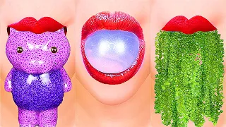 ASMR RAINBOW DRINKS *VAMPIRE BOBA JELLY TEA, CANDY, SEA GRAPES, FROG EGGS, BIRD GLASS 신기한물먹방 MUKBANG