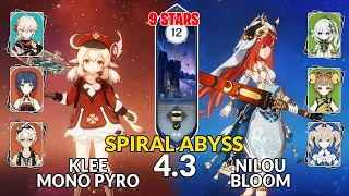 New 4.3 Spiral Abyss│Klee Mono Pyro & Nilou Bloom | Floor 12 - 9 Stars | Genshin Impact