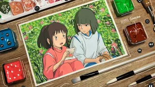 Gouache Painting | Spirited Away: Chihiro and Haku | Paint with me!