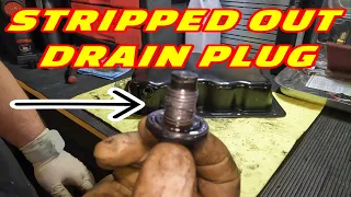 STRIPPED OUT OIL PAN DRAIN PLUG THREADS??? HOW TO REMEDY THIS BY USING A OVERSIZE DRAIN PLUG!