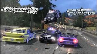 Brian O'Conner and Roman Pearce / Lancer EVO VII & Eclipse Spyder vs Cops ( F&F2 - NFS MW)