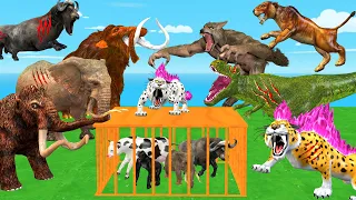 2 Zombie Lion vs 5 Dinosaur Attack Baby Cow Elephant Gorilla Saved by 2 Woolly Mammoth Elephant