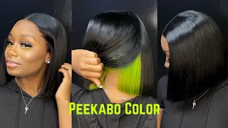 Blunt Cut Bob 💇🏽‍♀️ | Peekaboo Hair Color 💚| Isee Hair |