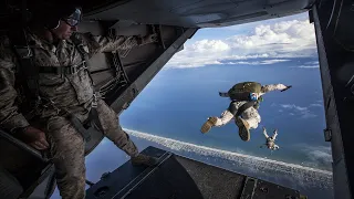 U.S. Army Special Forces jump from Chinook