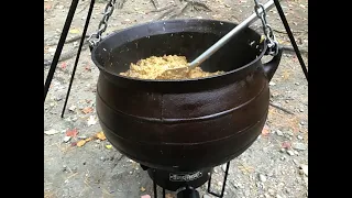 Jambalaya in a 15 Gallon Cast Iron Cauldron