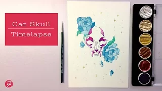 Cat Skull - timelapse painting || zeichenwut