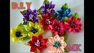 🌺 Цветы из лент 2.5cm/🌺 Очень легкий вариант/🌺 Ribbon Flowes/Tutorial/D.I.Y