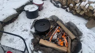 Cooking  beef stew on the wood fire !