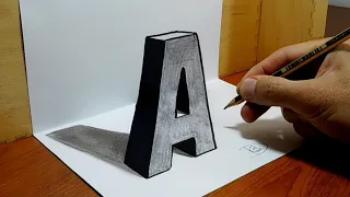 3D Trick Art on Paper, Letter "A" with Graphite Pencil