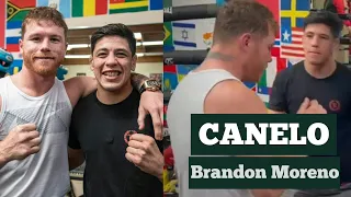 Canelo Alvarez helping UFC Champion Brandon Moreno with his boxing