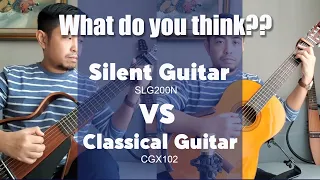 YAMAHA SLG200N Silent Guitar VS Classical Guitar CGX Sound test (No talking)