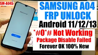 Samsung a04 FRP Bypass Android 13 NO Code *#0*# | Samsung a045F Google Account Unlock