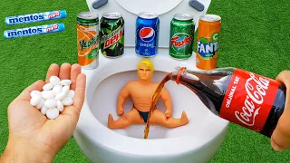 Experiment !! Stretch Armstrong VS Cola, Mtn Dew, Fruko, Pepsi, Fanta, Yedigün and Mentos in Toilet