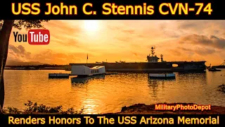 USS John C. Stennis CVN-74 Renders Honors To USS Arizona USS Missouri BB-63 #war #usn  #military