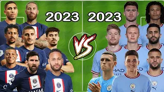 2023 PSG VS 2023 Man City Messi Neymar Mbappe Hakimi VS DE BRUYNE RIYAD Mahrez Haaland Julian Alvare