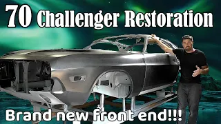 1970 Dodge Challenger Restoration Entire new sheet metal on the front end install video 7