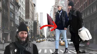 Keanu Reeves look happy when holds girlfriend Alexandra Grant's hand as they arrive in New York