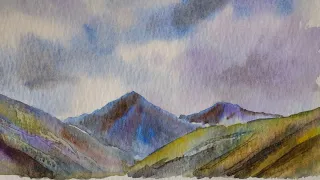 How to create a cloudy sky and easy mountains fading into the distance, landscape in watercolour