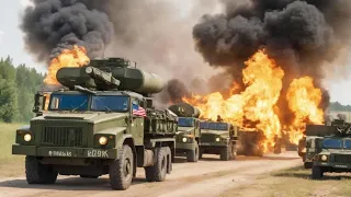 A convoy of 200 US combat vehicles was blown up by a Russian missile as it entered the border area
