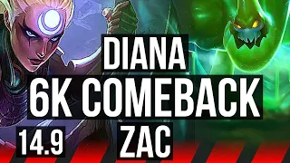 DIANA vs ZAC (TOP) | 6k comeback, 1100+ games, Rank 9 Diana, 6/3/13 | BR Challenger | 14.9