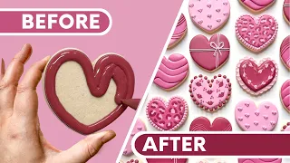 How to Decorate 7 Heart Cookies ~ Valentine's Day Cookie Decorating